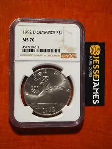 1992 D $1 SILVER OLYMPICS BASEBALL COMMEMORATIVE DOLLAR NGC MS70 BROWN LABEL - Picture 1 of 2