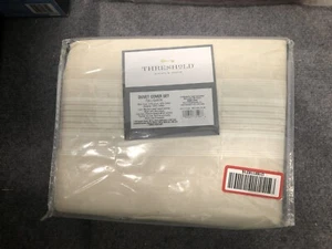 Threshold Duvet Cover Set F/Q Linen Cotton Striped Light Beige new #73196 - Picture 1 of 2