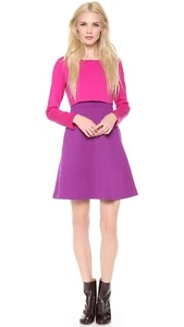 $985 Lisa Perry Two Tier Purple & Pink Wool A-Line Mini Dress U.S 8, U.K 12 NWOT - Picture 1 of 5