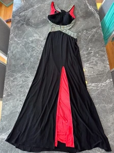 Y2K Black and Sequin High Slit Backless Maxi Dress w Pink Underlay Size 4 - Picture 1 of 3