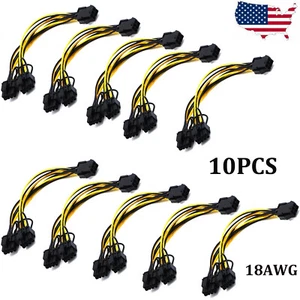 US 10x PCI Express PCIe 6 Pin to Dual 8 Pin Graphics Card Power Adapter Cable - Picture 1 of 4