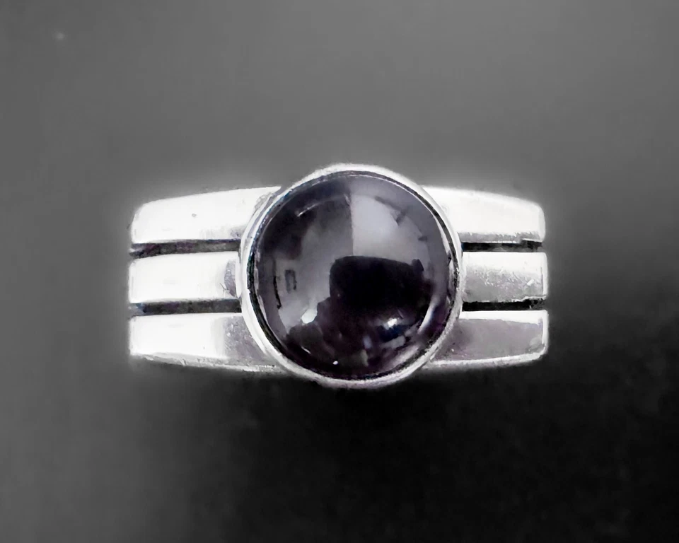 Anillo Modernista Ancho Acanalado Cuadrado Pesado Grueso Cabina Ónix Plata Esterlina 19g s9 Foto 1 de 4