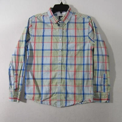 J. Khaki Shirt Boys Large Blue Green White Button Up Long Sleeve Casual 1595  - Image 1 of 4