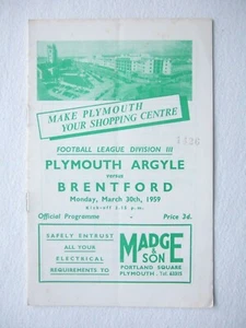 Plymouth Argyle v Brentford 30.3.1959 football programme - Picture 1 of 1