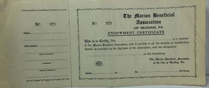 The Marion County Beneficial Association Endowment Certificates ~ Reading Pa. - Imagen 1 de 5