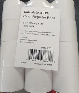 Calculator/POS/ Cash Register Rolls 2-1/4” x 150’/ 12 rolls/pack - Picture 1 of 2