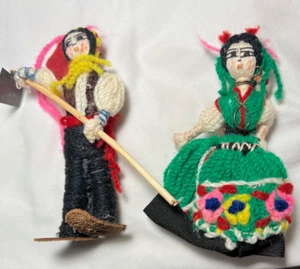 Vintage Traditional Pair Male Female Portuguese Yarn Dolls Portugal 4” - Picture 1 of 5