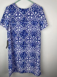 The Limited Kleid Knielang Gr. L Blau Weiß Lavendel Kurzarm Pullover Neu mit Etikett - Bild 1 von 8