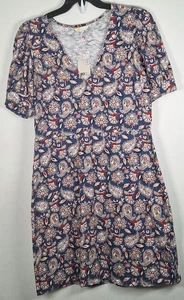 Boden Floral Paisley Print Blue V-Neck Jersey Mini / Knee Summer Dress, UK 12 R - Picture 1 of 7