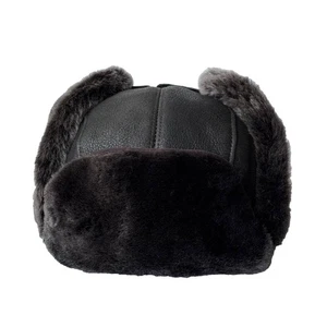 Sombrero de aviador ruso Ushanka de cuero genuino de piel de oveja Trapper - Imagen 1 de 6
