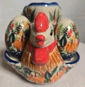 Seltene polnische Keramik Hahn Huhn Ei Salz & Pfefferstreuer Halter Kalich... - Bild 1 von 14