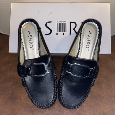 Ashro Rush Hour Slides Mule Shoe Faux Leather Buckle Accent Black 8M (NIB) - Image 1 of 4