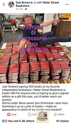 Dan Brown Signed Hardcover Book – Authentic Autograph, Rare Thriller Collectible - Image 1 of 4