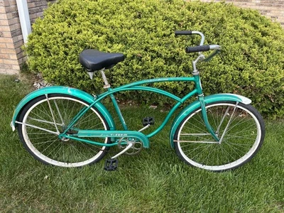Vintage Schwinn Tiger Bicicleta Cruiser Masculina Velocidade Única Verde 1958 S7 Média Wt Piloto - Imagem 1 de 4