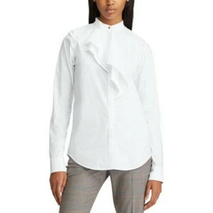 Ralph Lauren White “Vastia” Ruffle Top, Gold Button Accents, Petite, NWT - Picture 1 of 4