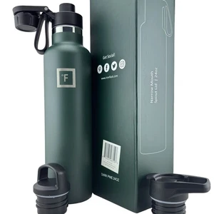 Iron Flask Narrow Mouth Spout Lid Dark Pine 24 oz Canteen Bottle - Picture 1 of 3