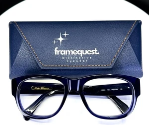 SALVATORE FERRAGAMO 2004 105 MEDIUM Navy Square Full Rim Eyeglasses FRAMES ONLY - Picture 1 of 8