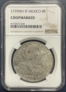 1779 MO FF MEXICO CSROLUS III SILVER 8 REALES NGC CHOPMARKED - Picture 1 of 12
