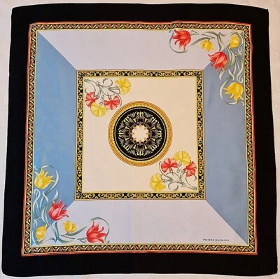 BUFANDA VINTAGE AUTÉNTICA PIERRE BALMAIN PARÍS ARTE FLORAL JACQUARD SEDA 35" CUADRADA Foto 1 de 4