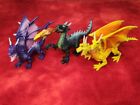 Vintage Plastic Dragon Figures Purple, Yellow Two Headed Dragon Green Toys