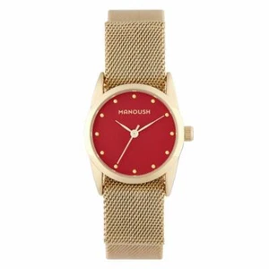 Rare Designer Manoush Quartz Watch Red Dial Gold Mesh Bracelet MS1816 RRP£130 - Picture 1 of 7