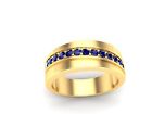 10k Yellow Gold Natural Sapphire Gemstone Handmade Men Wedding Ring Fine Jewelry