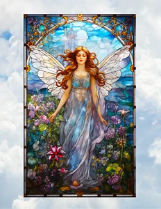 Angel Fairy Faux Stained Glass WINDOW CLING Size 10.6" Repositionable Vinyl - Picture 1 of 2