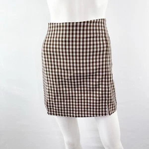 John Galt Brandy Melville Brown Gingham Plaid Mini Skirt One Size Y2K  Academia - Picture 1 of 8