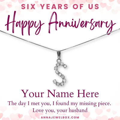 Silver Letter Name Necklace Wedding Personalised 6th Anniversary Gift for Wife - Image 1 of 4