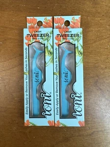 2 Ioni Tweezers False Eyelash Extension - Turquoise Color - Lash Applicator Tool - Picture 1 of 2