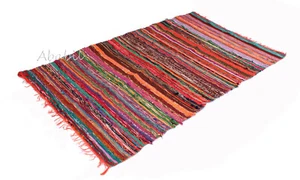 Indian Handmade Chindi Rag Rug 100% Recycled Cotton Hand Woven Floor Decor - Picture 1 of 9