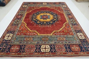 8 x 10 ft Red Heriz Afghan Hand Knotted Wool Medallion Traditional Rug - Picture 1 of 19