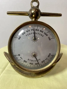 Vintage Brass Thermometer Barometer With Stand - Picture 1 of 8