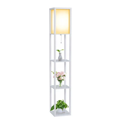 Stehleuchte Stehlampe Standleuchte Leselampe LED Bodenlampe Weiß Holz Regal E27