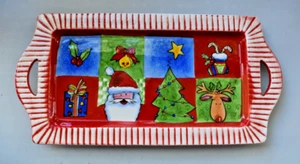 Christmas Rectangular Tray 12" Candy Cane Santa Reindeer Tree Present Holly - Picture 1 of 6