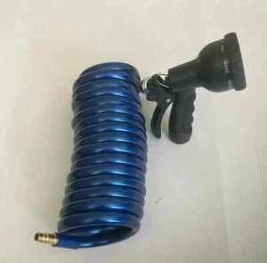RV Spray Down Water Hose 15' Coil W/ Spray Nozzle To Quick Connect - Bild 1 von 3