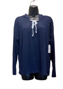 NWT No Boundaries Navy Blue Lace Up Long Sleeve V-neck Hoodie XL 15-17 NEW - Picture 1 of 5