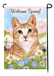 Welcome Spring Garden Flag - Cream and White Tuxedo Cat - Picture 1 of 1