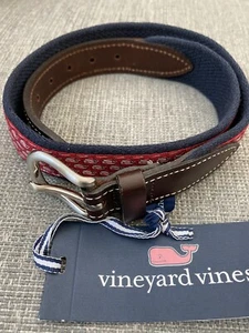 Vineyard Vines Santa Whale Canvas Club Belt Red Boys Size 26 NWT - Picture 1 of 3