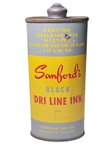 Antique Vintage Sanfords Black Dri Line Ink Tin 4 OZ Can Early LEAD Top - Picture 1 of 4