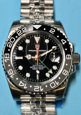 PAGANI DESIGN 40MM GMT BLACK DIAL BLACK GREY CERAMIC BEZEL AUTO SAPPHIRE JUBILEE - Image 1 of 4