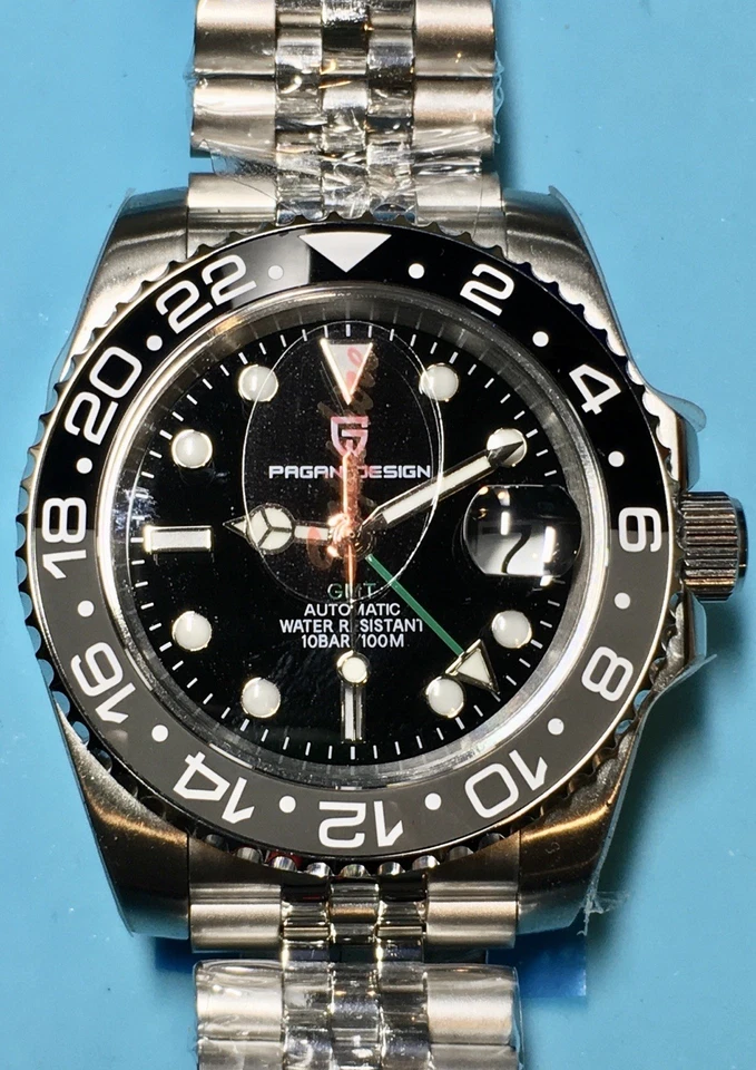 DISEÑO PAGANI 40MM GMT ESFERA NEGRA NEGRO GRIS BISEL DE CERÁMICA AUTOMÁTICO ZAFIRO JUBILEO Foto 1 de 1