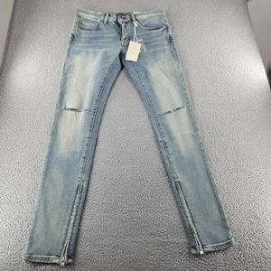 mnml Jeans Mens 31 Blue M6 Stretch Denim Distressed Zipper Ankle Slim Fit - Picture 1 of 19