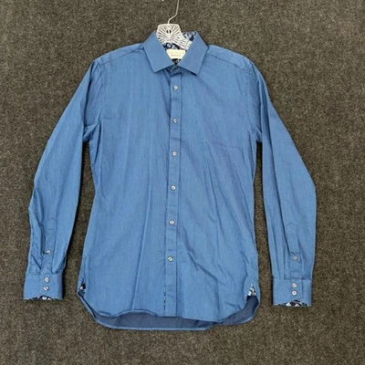 Camisa Ted Baker Endurance Para Hombre 15 32/33 Azul Micro Rayas Algodón Borde Floral Foto 1 de 4