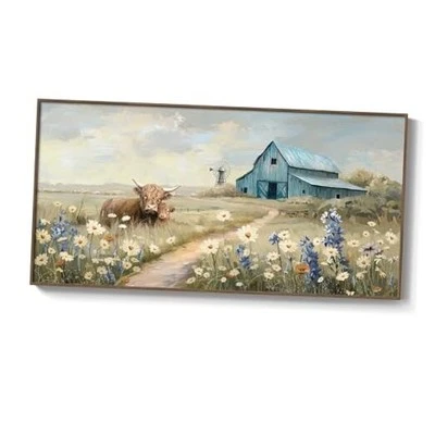 Arte de pared estilo granja enmarcado extra grande - Vintage 60L" x 30W" Highland Cow Foto 1 de 4