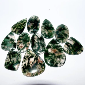 11Pcs 402Cts Natural Moss Agate Cabochon Loose Gemstone Lot 45x30 27x20mm #16674 - Picture 1 of 6