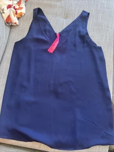 Camiseta sin mangas Lilly Pulitzer Florin tejida cuello en V reversible forrada talla M azul marino verdadero mediana - Imagen 1 de 7