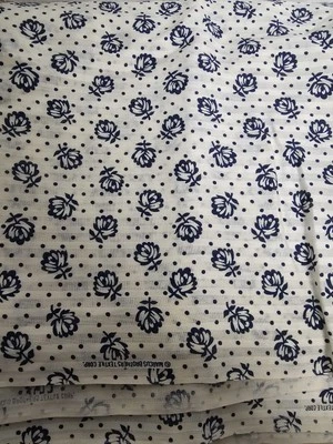 Tela de algodón vintage Marcus Brothers Textile Corp azul floral y blanco 89x42" Foto 1 de 3