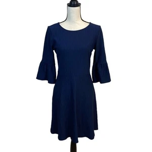 Cremieux geripptes marineblaues Fit & Flare Glockenärmel Kleid Größe Medium - Bild 1 von 8