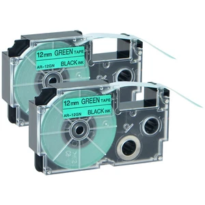2 cintas de etiquetas PK XR-12GN 12 mm negras sobre verdes para impresora CS KL-120 430 8100 8800 - Imagen 1 de 12